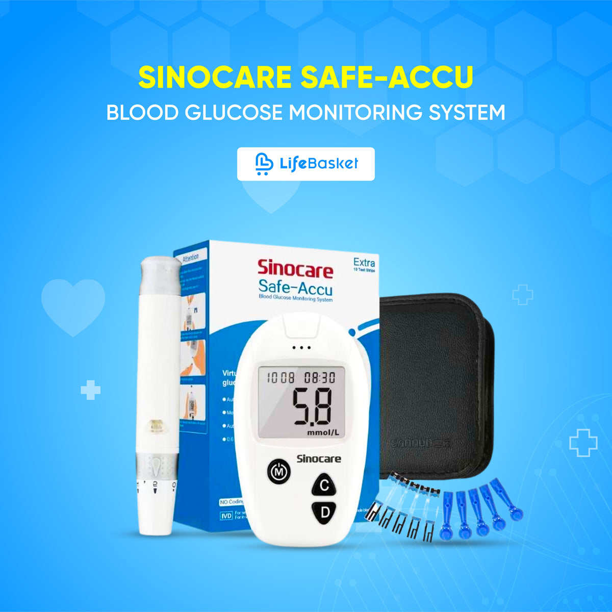 Sinocare Safe-Accu Blood Glucose Monitoring Systemn (Blue) - Buy online at LifeBasket Bangladesh
