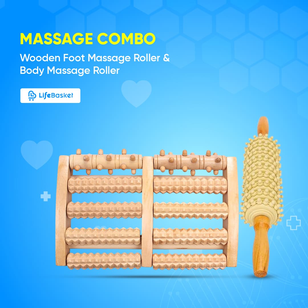 Combo: Wooden Foot Massage Roller & Body Massage Roller - Buy online at LifeBasket Bangladesh